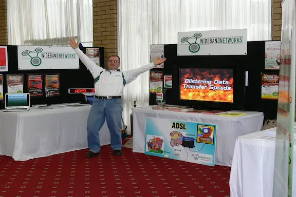 Wideband Networks hosting a stall boasting ADSL, Wireless, VoIP, and Web Hosting services at the Gippsland Computer Expo in Morwell.